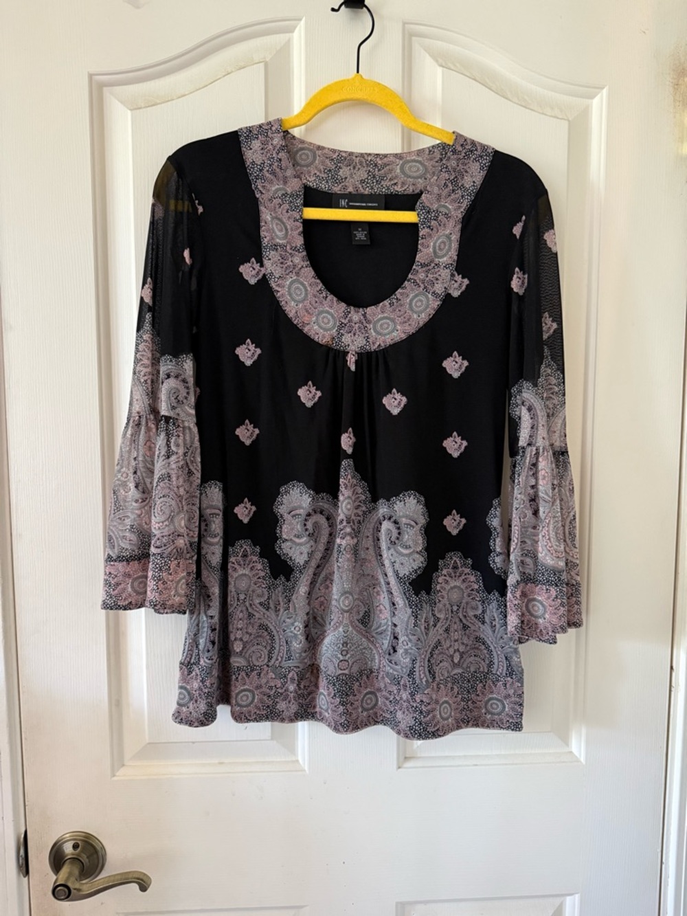 INC Black & Lavender Paisley Scoop-Neck Women's Top